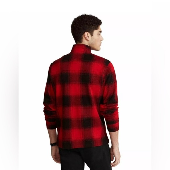 Polo Ralph Lauren Men Red Black Buffalo Plaids Quarter Zip Sweater Size Large - Picture 4 of 12